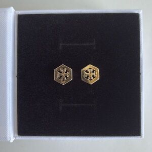 Tory Burch Hexagon Logo Stud Earrings
